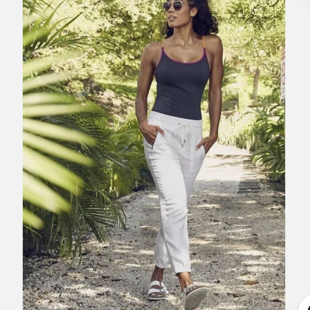 Athleta Cabo Linen Jogger 2 White Drawstring Beach Nautical Coastal Travel Chic